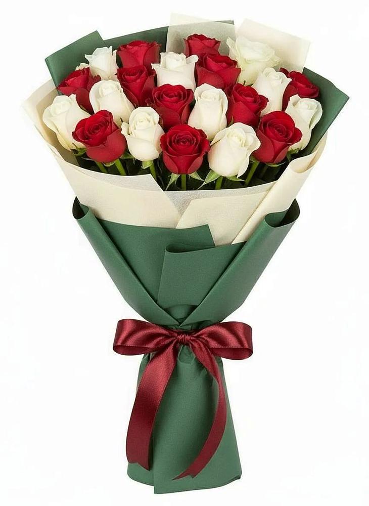Букет Микс из красных и белых роз в Борисоглебске