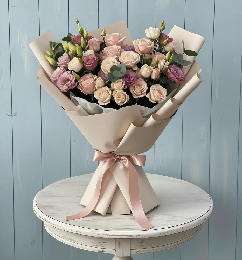 Букет цветов из: Розы и Лизиантусы в Борисоглебске