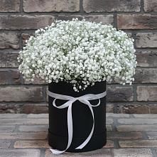 Цветочная композиция из Гипсофила в шляпной коробке в Борисоглебске