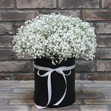 Цветочная композиция из Гипсофила в шляпной коробке в Борисоглебске